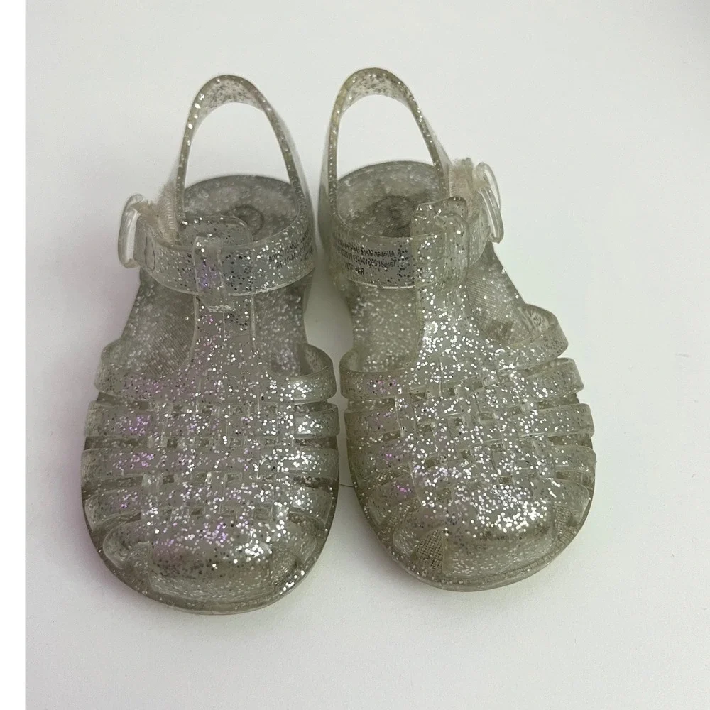 Cat & Jack Toddler Girls Silver Glitter‎ Jelly Sandals Clear Cage Shoes Size 5